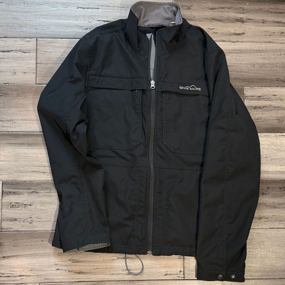 Eddie Bauer Black Lightweight Zip Jacket with Gray Collar - Picture 8 of 11